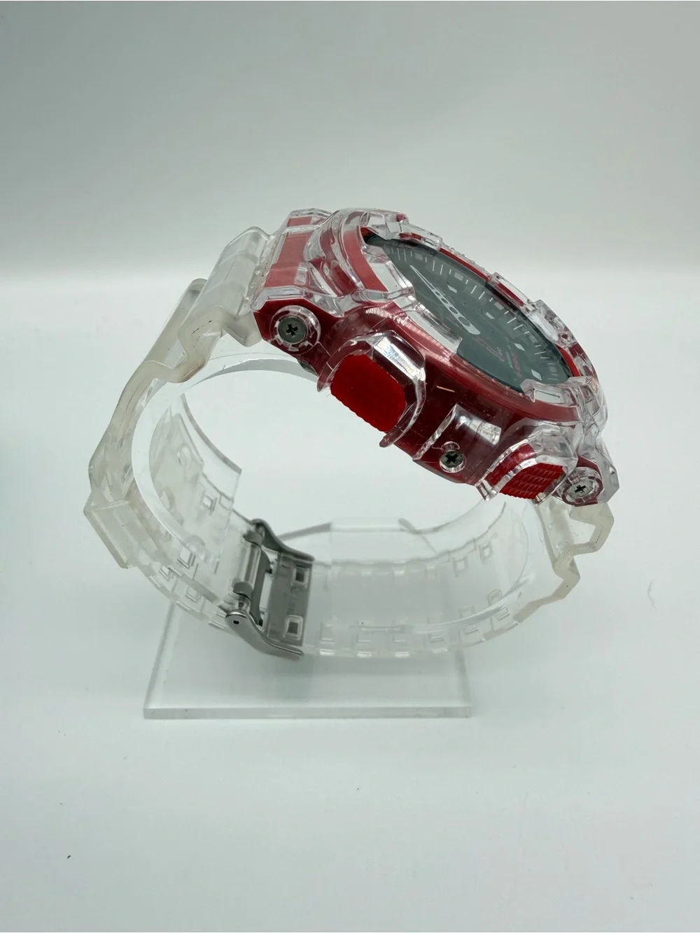 Custom Casio G-Shock GA-100 Clear Red Analog Digital Watch